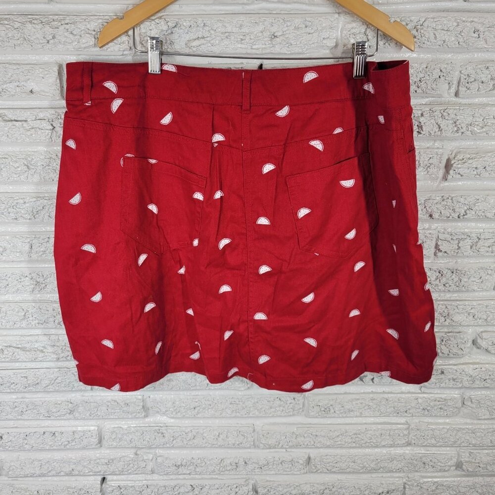 Woman Within Womens Skort 20W Plus Cotton Zip Fly Red Watermelons Casual C10E - Picture 6 of 10